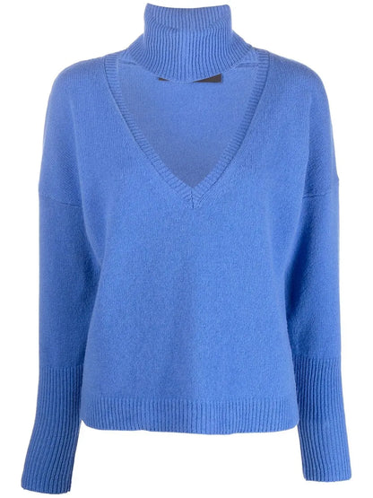 Detachable-Collar V-Neck Jumper