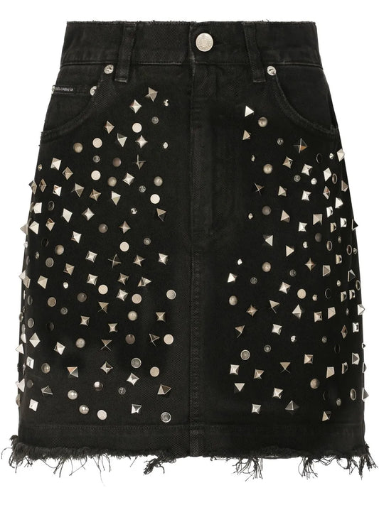 Studded Denim Miniskirt