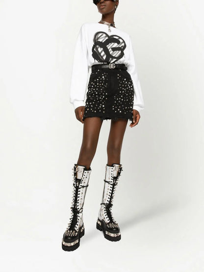 Studded Denim Miniskirt