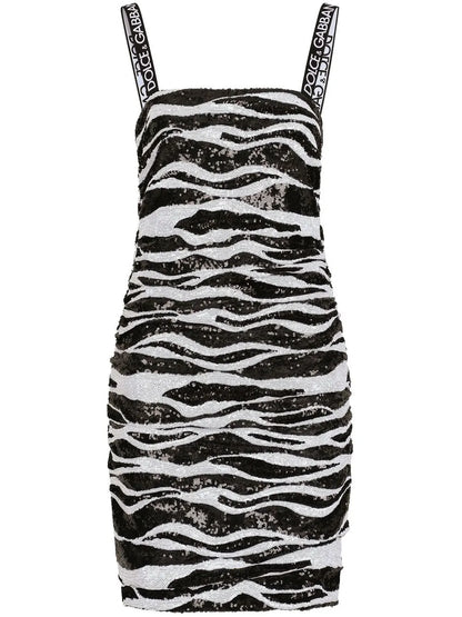 Sequin-Embellished Zebra Print Mini Dress