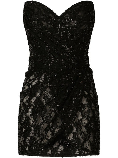Sequin-Embellished Strapless Minidress