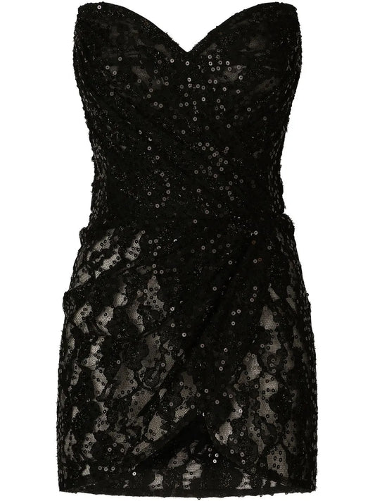 Sequin-Embellished Strapless Minidress