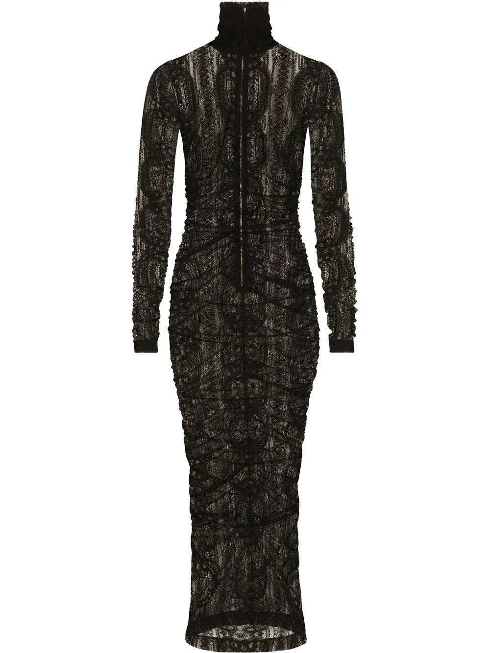 Semi-Sheer Lace Roll-Neck Dress