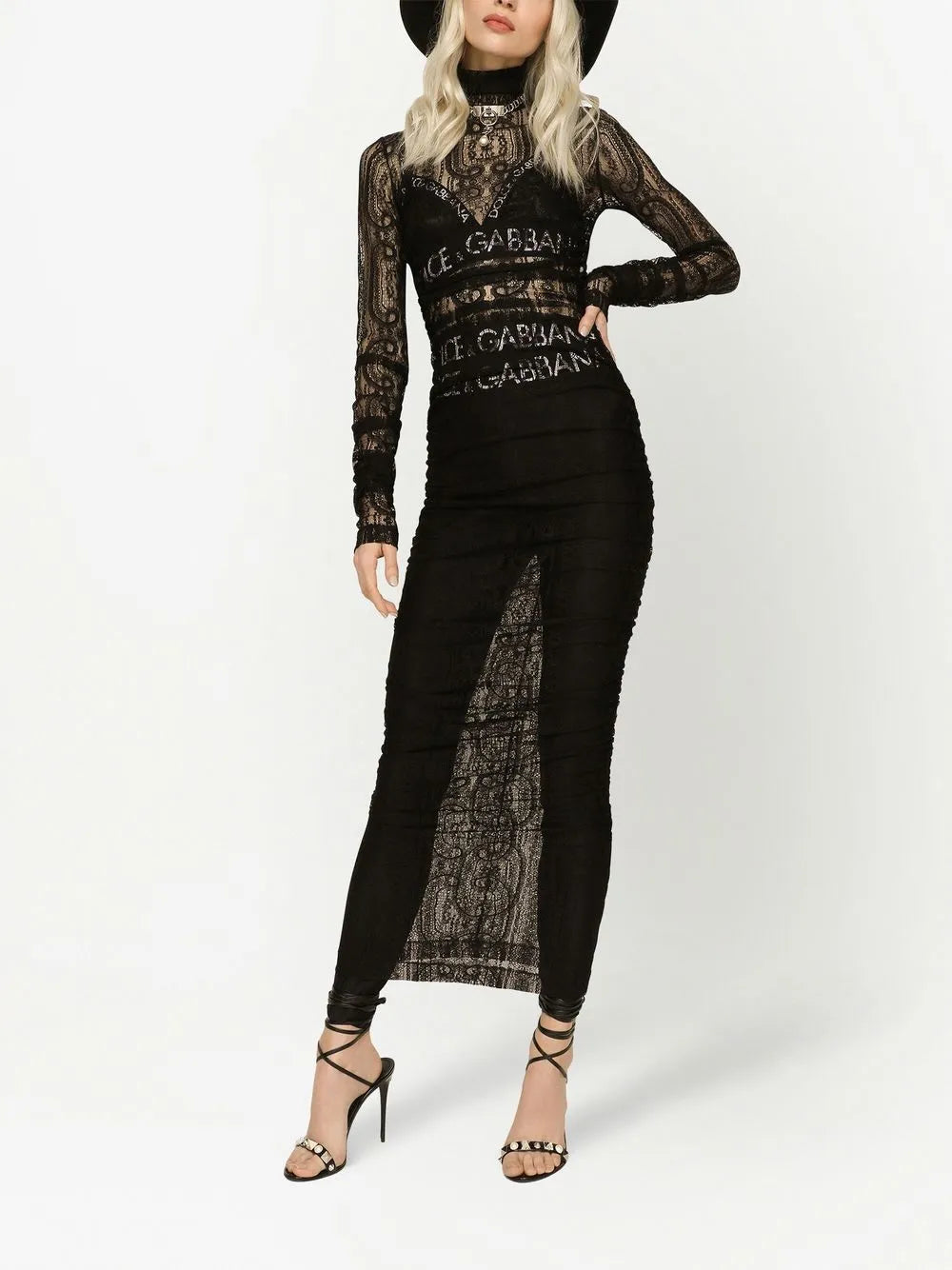 Semi-Sheer Lace Roll-Neck Dress
