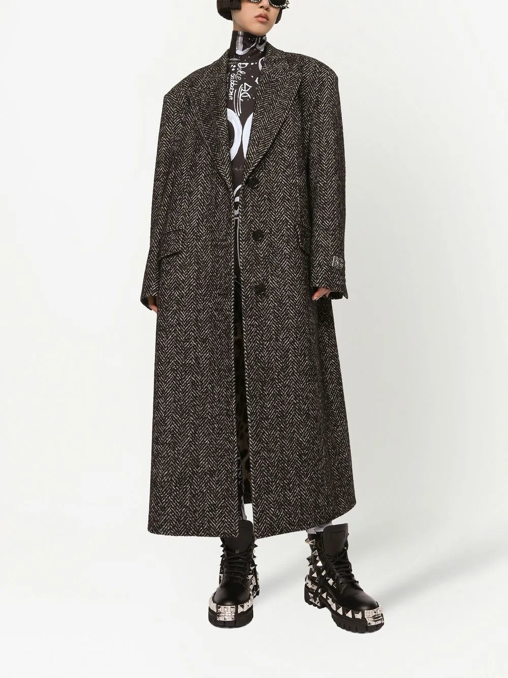 Herringbone Single-Breasted Coat
