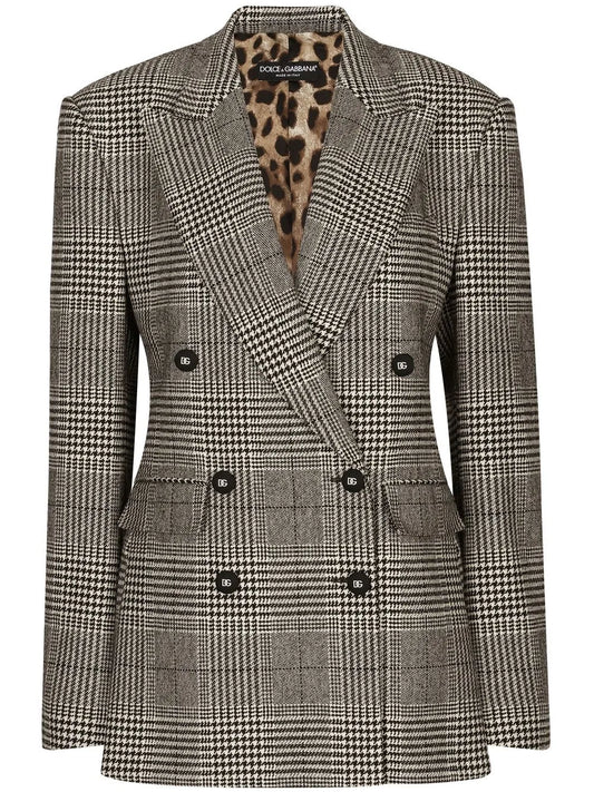 Glen-Plaid Double-Breasted Blazer
