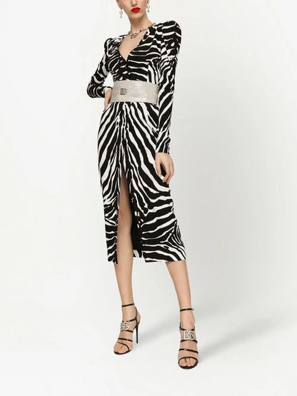 Zebra-Print Long-Sleeve Dress