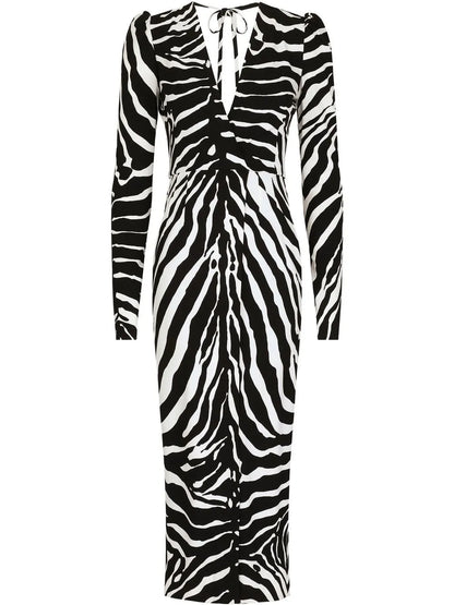 Zebra-Print Long-Sleeve Dress