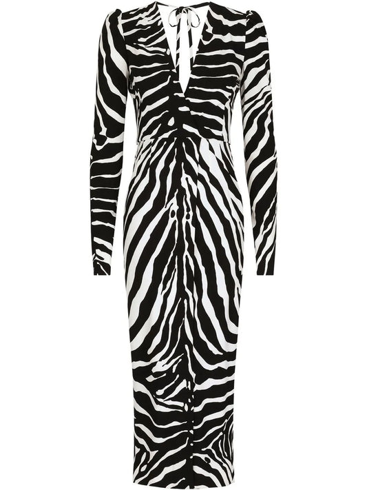 Zebra-Print Long-Sleeve Dress