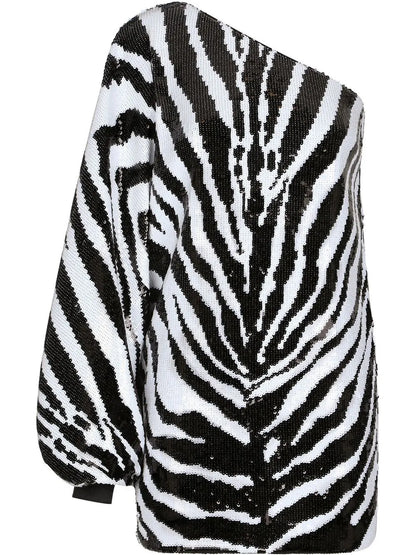 Zebra-Print Sequin-Embellished Mini Dress
