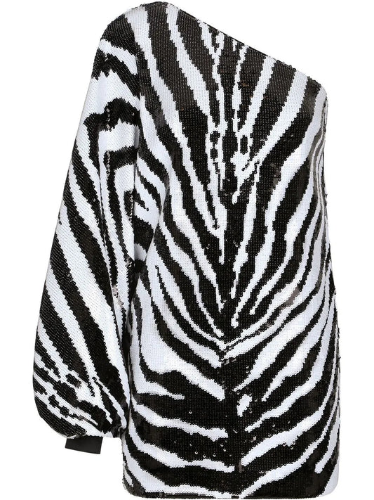 Zebra-Print Sequin-Embellished Mini Dress
