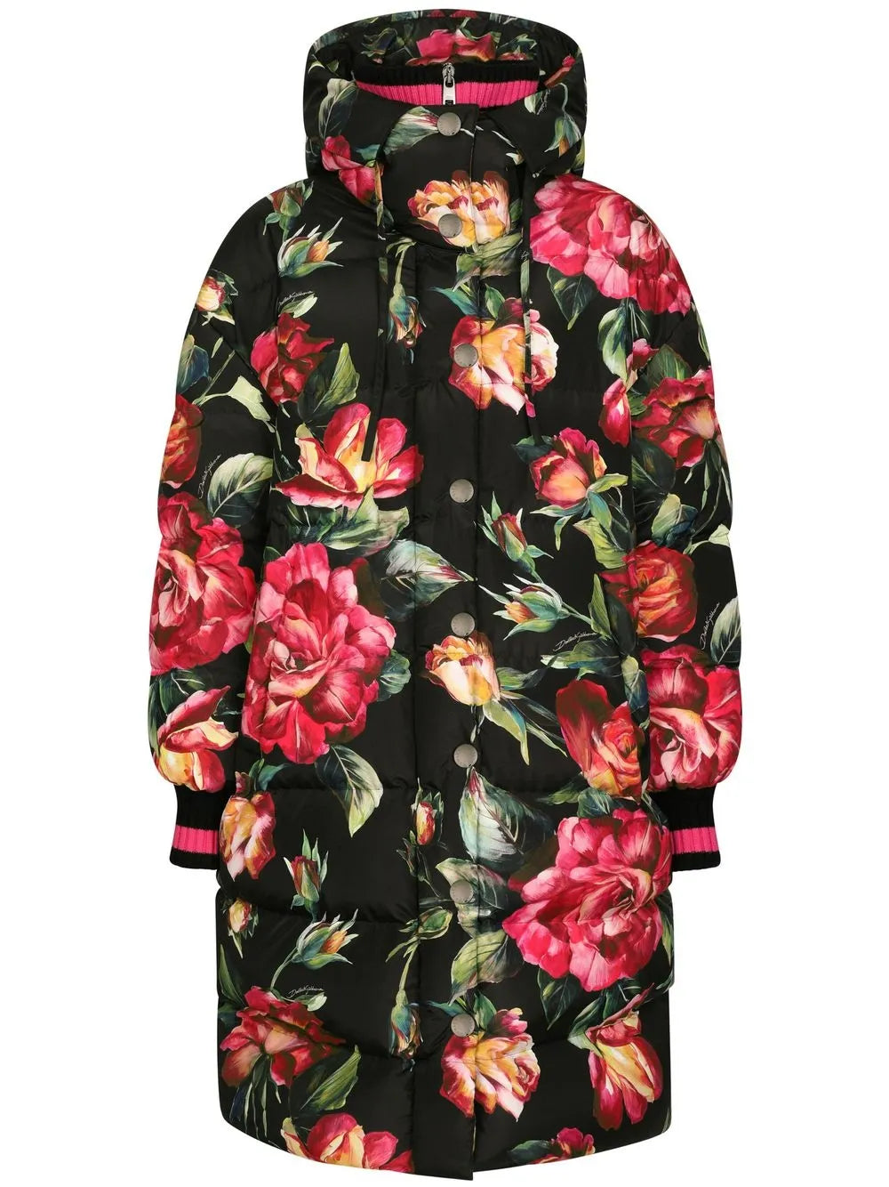 Long Floral-Print Down Jacket