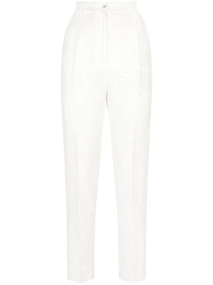 Floral-Brocade Tailored Trousers