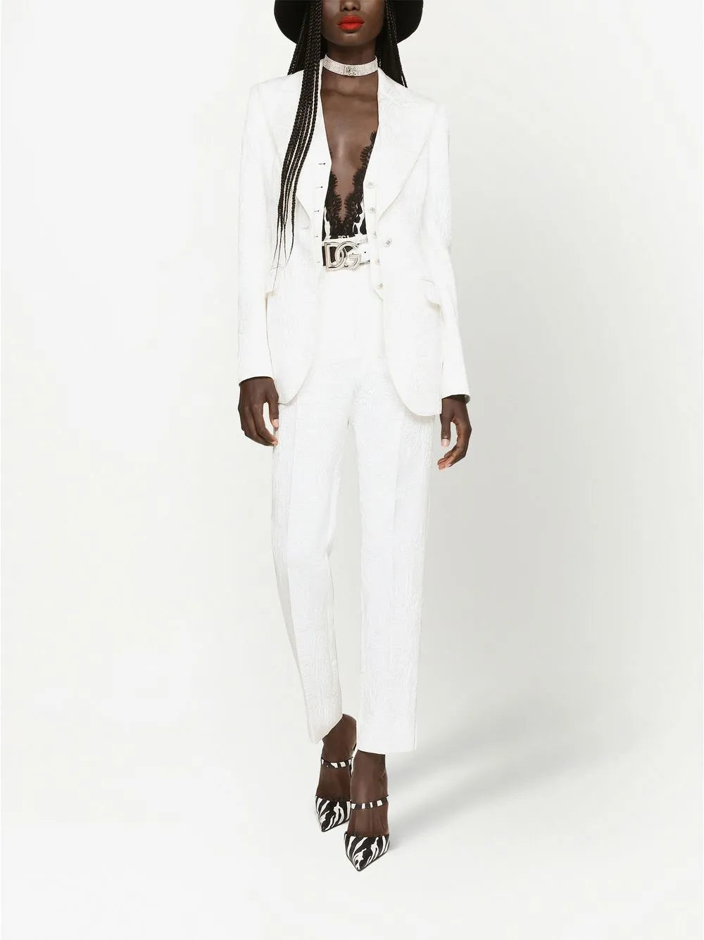 Floral-Brocade Tailored Trousers