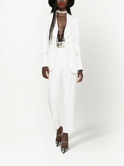 Floral-Brocade Tailored Trousers