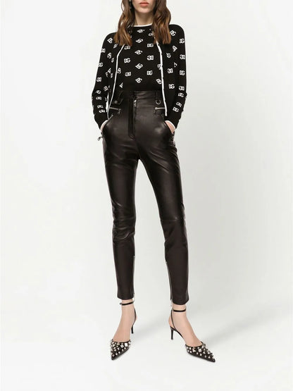 Zip-Detail Faux-Leather Trousers