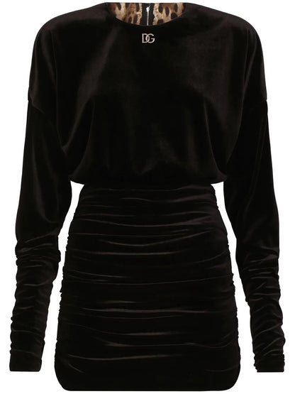 Dg-Logo Draped Velvet Minidress