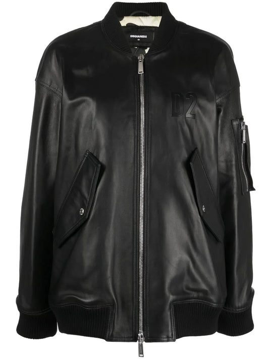 Debossed-Logo Leather Jacket