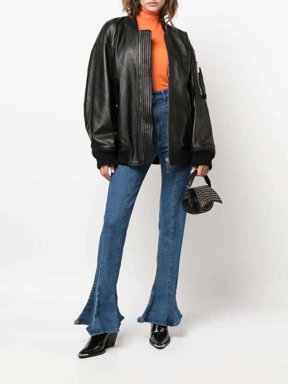 Debossed-Logo Leather Jacket