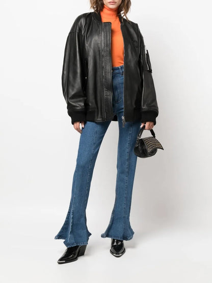 Debossed-Logo Leather Jacket