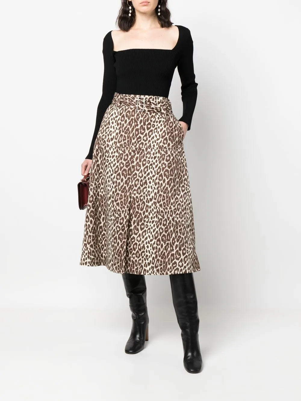 Leopard-Print Midi Skirt