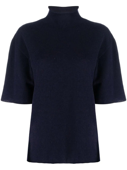 Short-Sleeved Roll-Neck Knitted Top