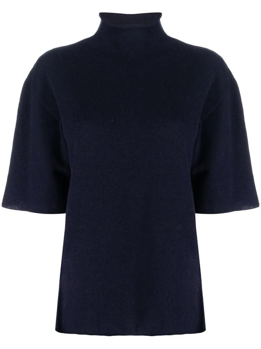 Short-Sleeved Roll-Neck Knitted Top