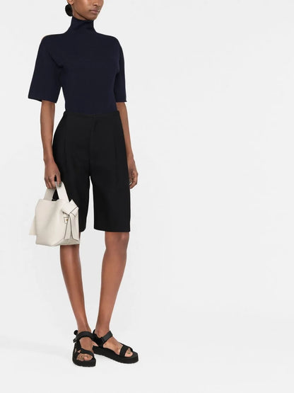 Short-Sleeved Roll-Neck Knitted Top
