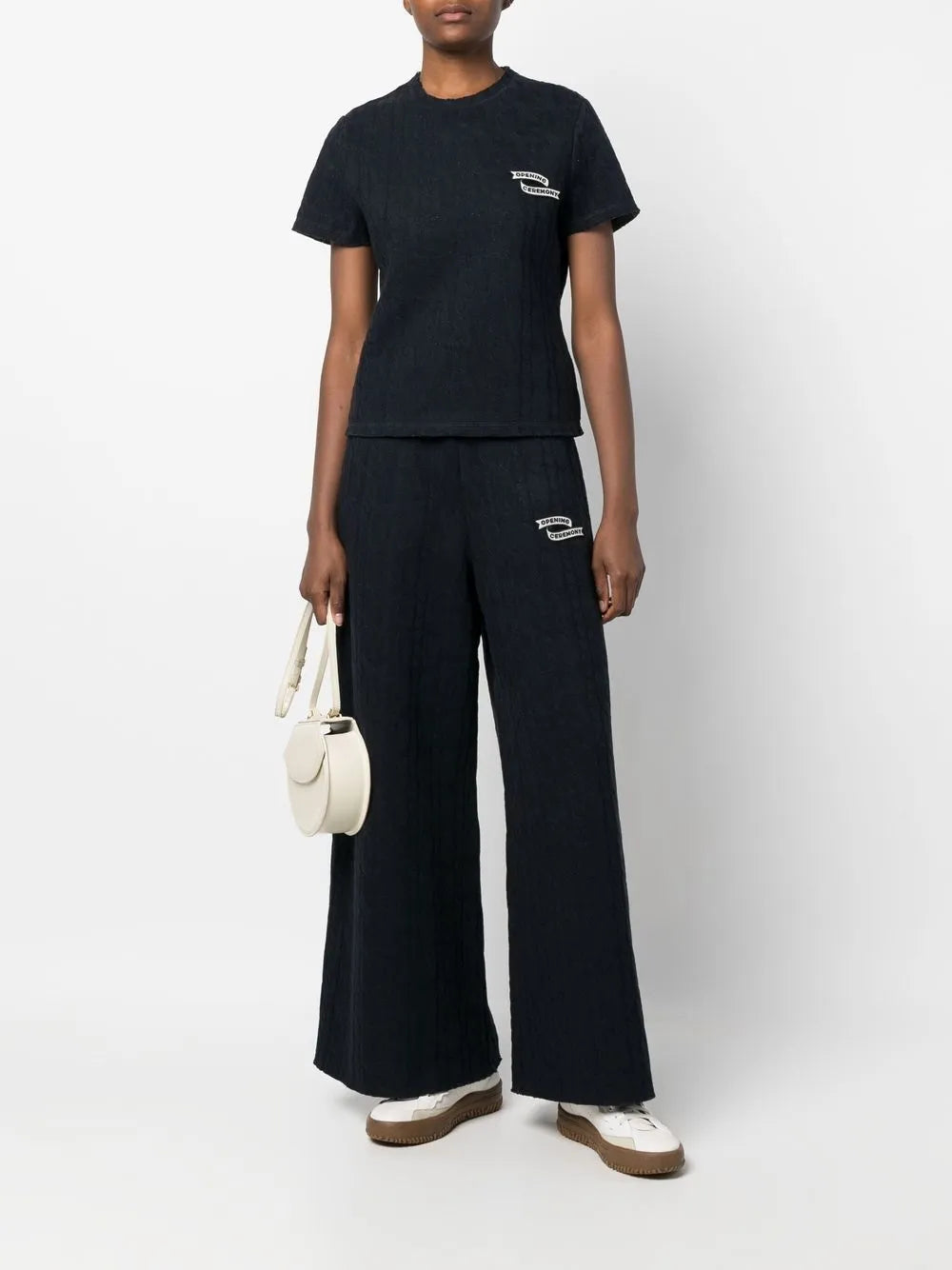 Embroidered Logo Cable-Knit T-Shirt