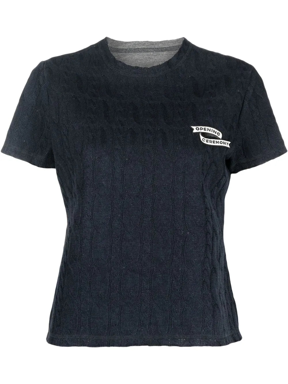 Embroidered Logo Cable-Knit T-Shirt