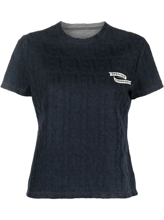 Embroidered Logo Cable-Knit T-Shirt