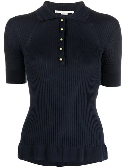 Ribbed-Knit Polo Top