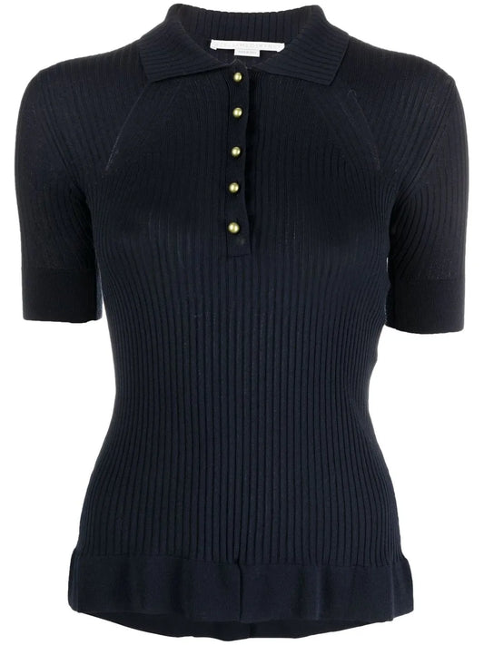 Ribbed-Knit Polo Top