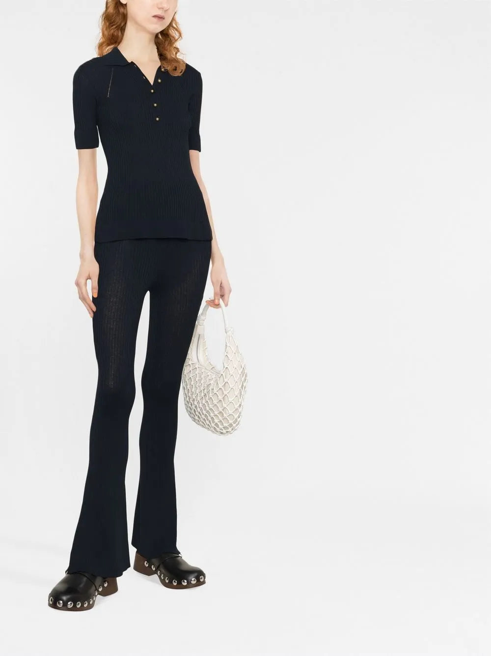 Ribbed-Knit Polo Top