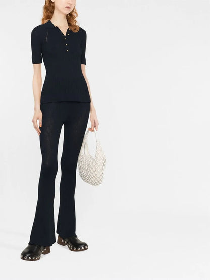Ribbed-Knit Polo Top