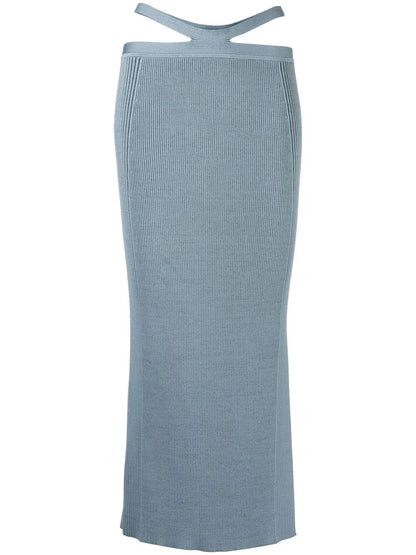 Side Ribbed-Detail Midi Skirt
