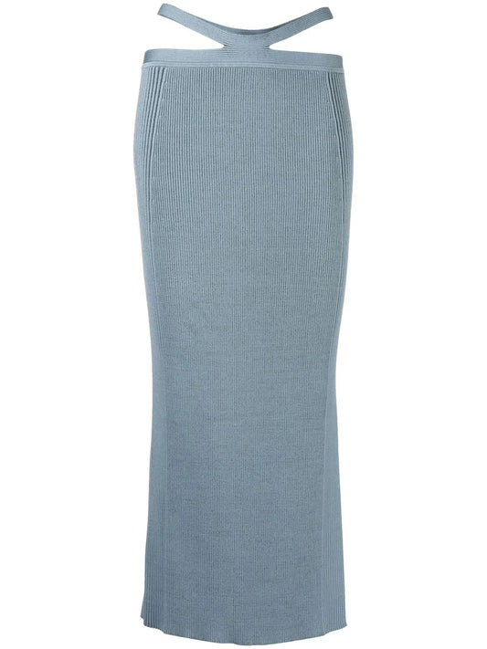 Side Ribbed-Detail Midi Skirt
