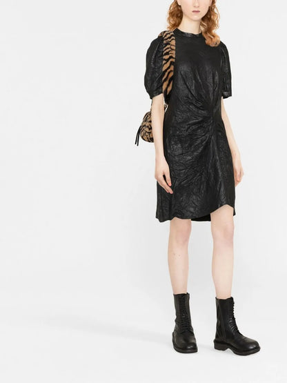 Short-Sleeved Leather Dress