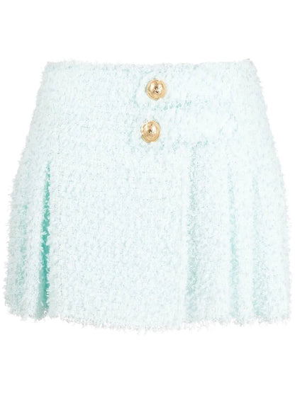 Pleated Tweed Mini Skirt