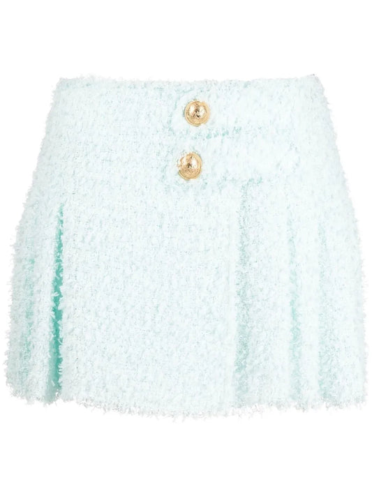 Pleated Tweed Mini Skirt