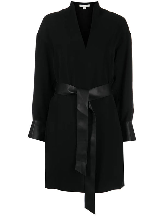 Belted-Waist V-Neck Dress