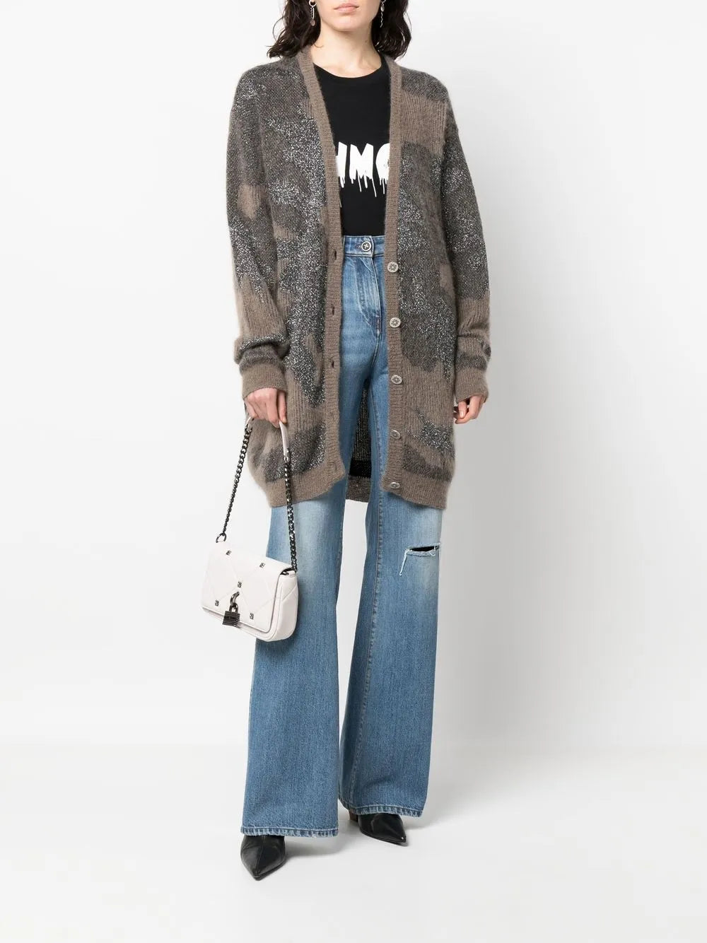 Panelled Knit V-Neck Cardigan