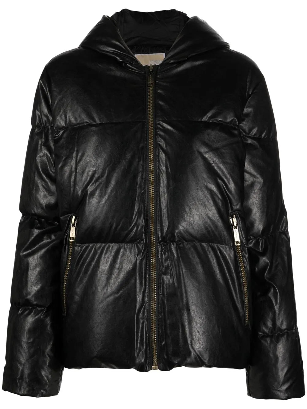 Faux-Leather Hooded Puffer Jacket
