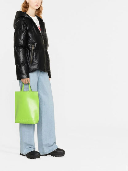Faux-Leather Hooded Puffer Jacket