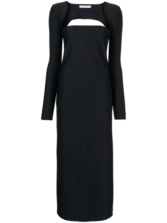 Square-Neck Long-Sleeve Midi Dress