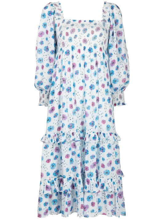 Floral-Print Tiered Midi Dress