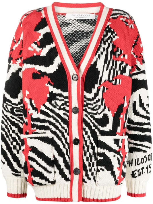 Zebra-Pattern Virgin Wool Cardigan