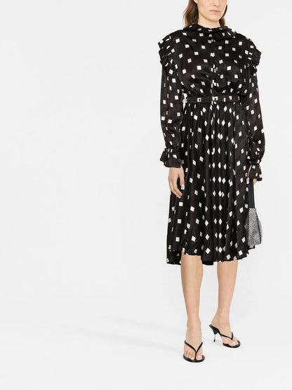 Ruffle Spot-Print Midi Dress