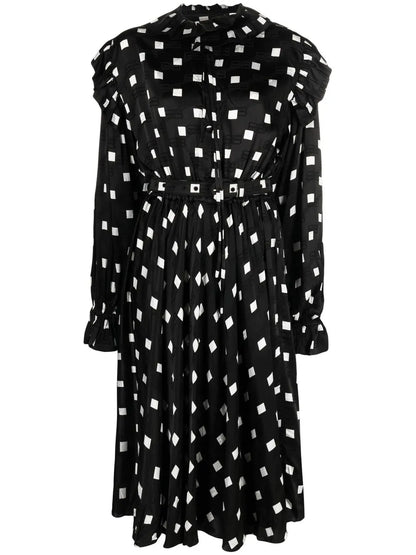 Ruffle Spot-Print Midi Dress