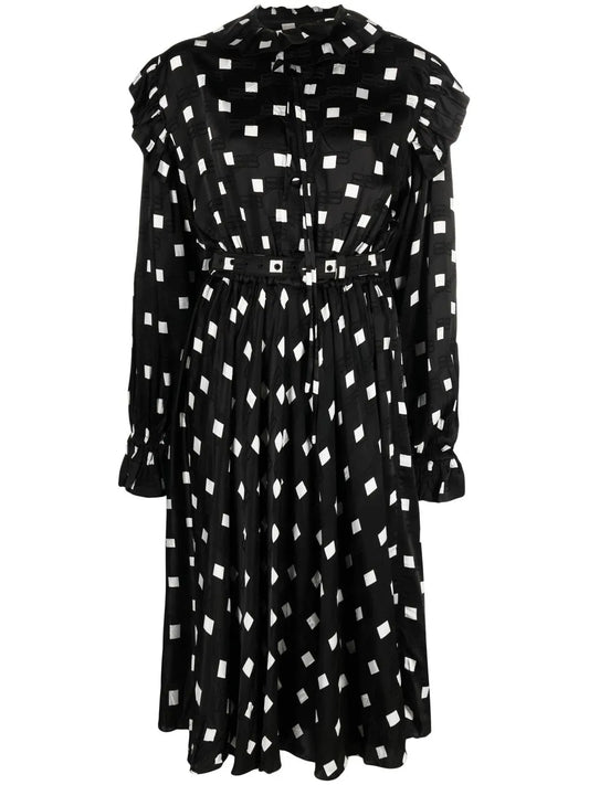 Ruffle Spot-Print Midi Dress